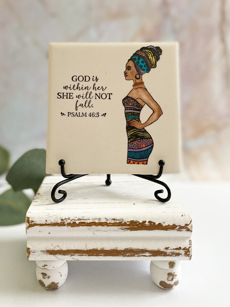 Ceramic art tile, african artwork, african art painting, african woman art, shelf sitter, faith quotes, bible sayings, bible scripture art image 7