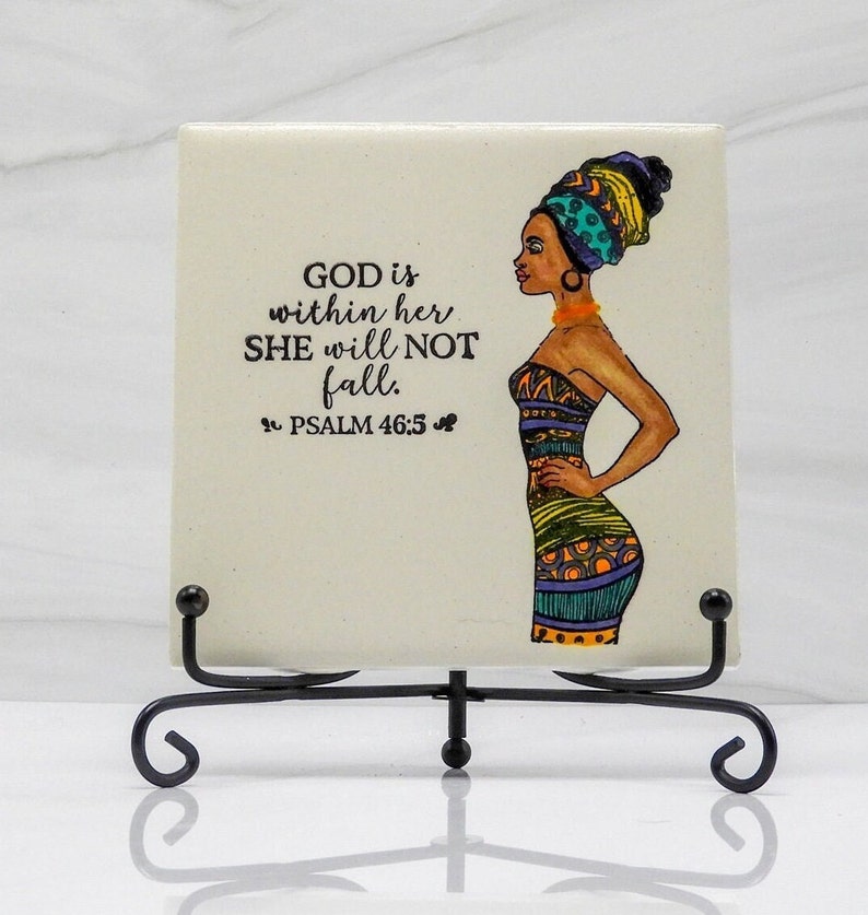 Ceramic art tile, african artwork, african art painting, african woman art, shelf sitter, faith quotes, bible sayings, bible scripture art image 8