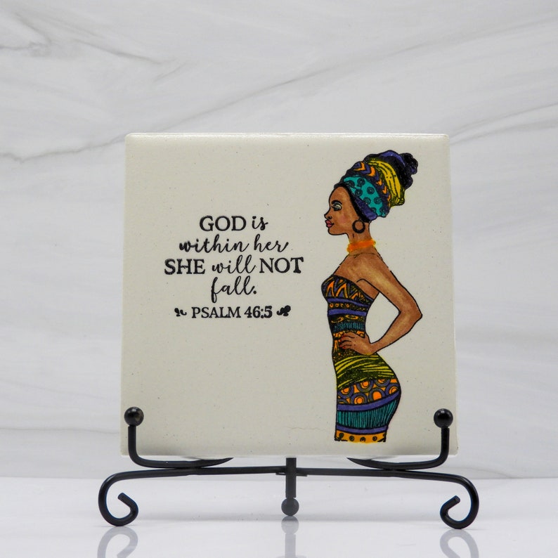 Ceramic art tile, african artwork, african art painting, african woman art, shelf sitter, faith quotes, bible sayings, bible scripture art image 6