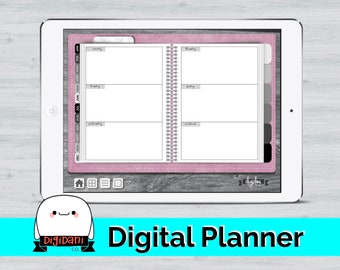 Undated Digital Planner with functioning tabs (horizontal weekly spread) - MODERN PINK