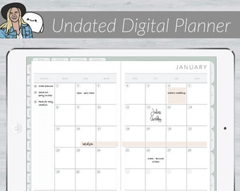 Undated Digital Planner with functioning tabs (vertical spread, blue) - MINIMAL SERIES | for iPad, GoodNotes, Notability, Xodo, and more