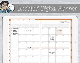 Undated Digital Planner with functioning tabs (vertical spread, orange) - MINIMAL SERIES | for iPad, GoodNotes, Notability, Xodo, and more