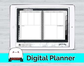 Undated Digital Planner with functioning tabs (vertical w. notes weekly spread) - BLACK AND WHITE