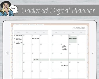 Undated Digital Planner with functioning tabs (vertical spread, pink) - MINIMAL SERIES | for iPad, GoodNotes, Notability, Xodo, and more