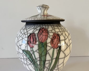 Urn- Pink Tulip Memorial for Ashes, Ceramic, handmade