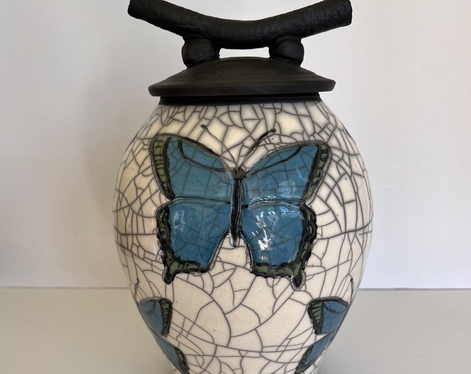 Butterfly Urn for Ashes With Blue Colored Butterflies, Blue Butterfly Urn for Human Ashes, 300