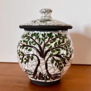 Small Tree of Life Keepsake Urn-Handmade Ceramic Memorial Urn-Hand painted Tree Design-70 Cubic Inches