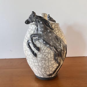Horse Urn- Featuring Two Grey Stallion horses on both sides. Handmade