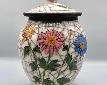 Flower Urn handmade ceramic memorial with daisy flowers