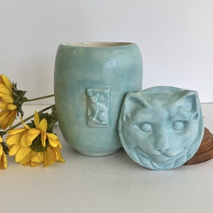 Cat Memorial Urn-ceramic- handmade-green glaze