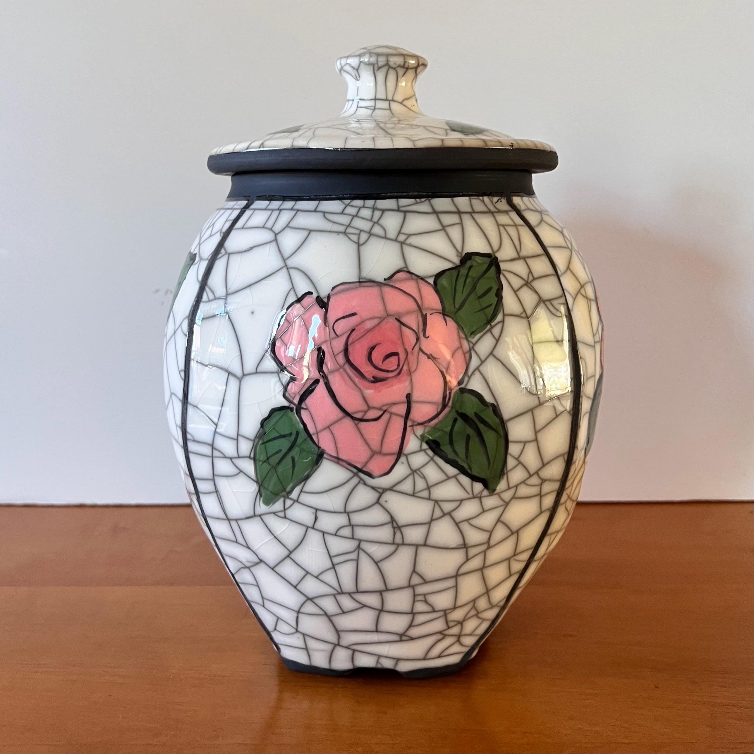 Rose Cremation Urn for Ashes-adult size-pink flowers-ceramic-handmade.