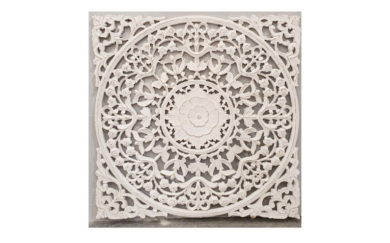 KASOLI Handcrafted Carved Wall Decor 3636 White