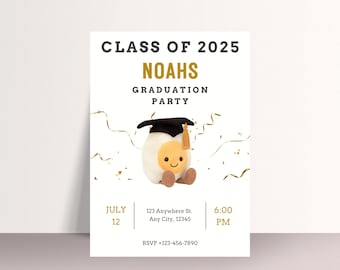 graduation jellycat invite, graduation invitation, jellycat graduation theme, graduation party, school graduation, canva, jellycat egg,
