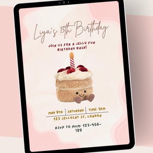 jellycat, jellycat-verjaardag, jellycat-feestje, jellycat-uitnodiging, jellycat-uitnodiging, jellycat-thema, bewerken in canvas, sjabloon, roze cupcake,