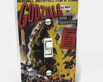 Godzilla King of the Monsters Light Switchplate, Monster Movie Memorabilia, Light Switch Cover, 50s Movie, Housewarming Gift, Godzilla Fan