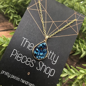 Blaue Geode Druzy Anhänger - Rohe Kristall Boho Gold Halskette