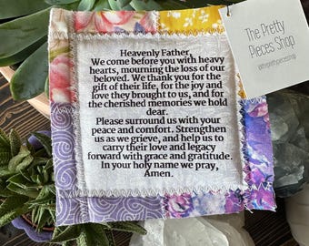 Pocket Prayer Quilt - Mourning - Heavy Heart - Loss - Grief - Wooden Cross - Bible Verse - Religious Gift - Baptism Gift - Communion Gift