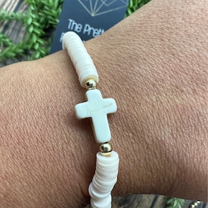 Howlite Cross Bracelet with Gold Accent Beads| Howlite Cross | Faith | Cross | Baptism | Communion | Christianity | Catholic