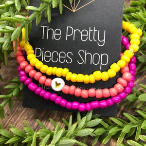 3 Perlenarmband Stapel | Personalisierte Armbänder | Herz | Geschenk | Individuell | Armband Stapel | Regenbogen Armbänder