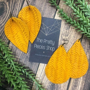 Leather Earrings - Braided Mustard