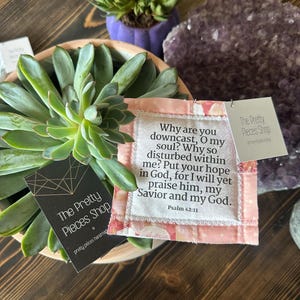 Pocket Prayer Quilt - Psalm 42:11 - Wooden Cross - Bible Verse - Religious Gift - Baptism Gift - Communion Gift