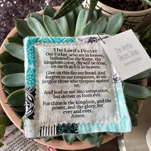 Pocket gebedsquilt - het Onze Vader - gebedsquilt - houten kruis - bijbelvers - religieus cadeau - doopcadeau - communiecadeau