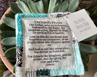Pocket Prayer Quilt - The Lord's Prayer - Prayer Quilt - Wooden Cross - Bible Verse - Religious Gift - Baptism Gift - Communion Gift