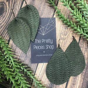 Leather Earrings - Braided Khaki