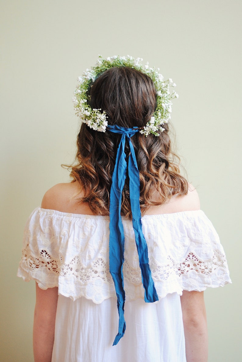 Artificial Flower Crown Fake Babys Breath Flower Crown Faux Flowers Babys Breath Flower Crown Silk Wedding Flower Crown Fake Flowers