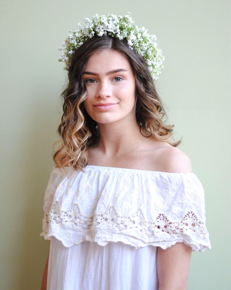 Artificial Flower Crown Fake Babys Breath Flower Crown Faux Flowers Babys Breath Flower Crown Silk Wedding Flower Crown Fake Flowers