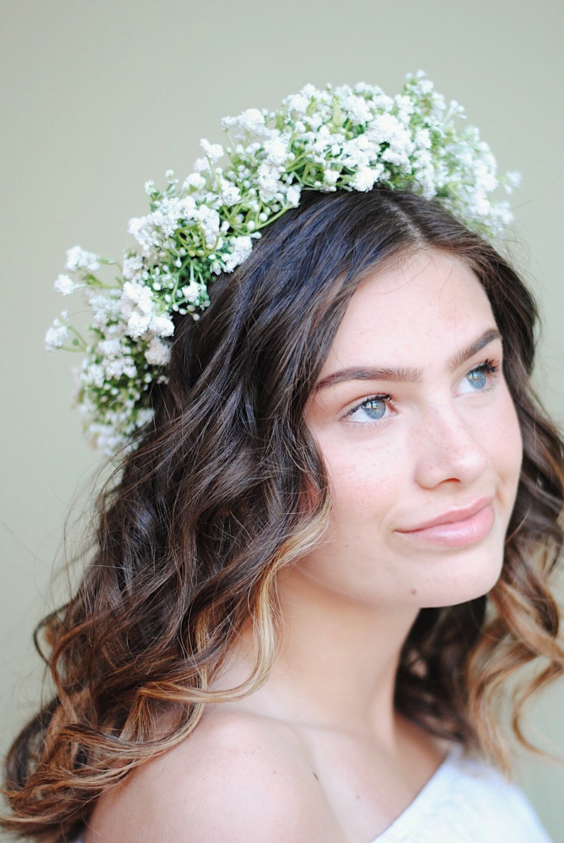 Artificial Flower Crown Fake Babys Breath Flower Crown Faux Flowers Babys Breath Flower Crown Silk Wedding Flower Crown Fake Flowers