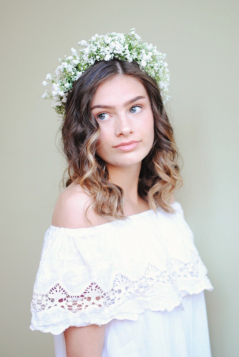 Artificial Flower Crown Fake Babys Breath Flower Crown Faux Flowers Babys Breath Flower Crown Silk Wedding Flower Crown Fake Flowers