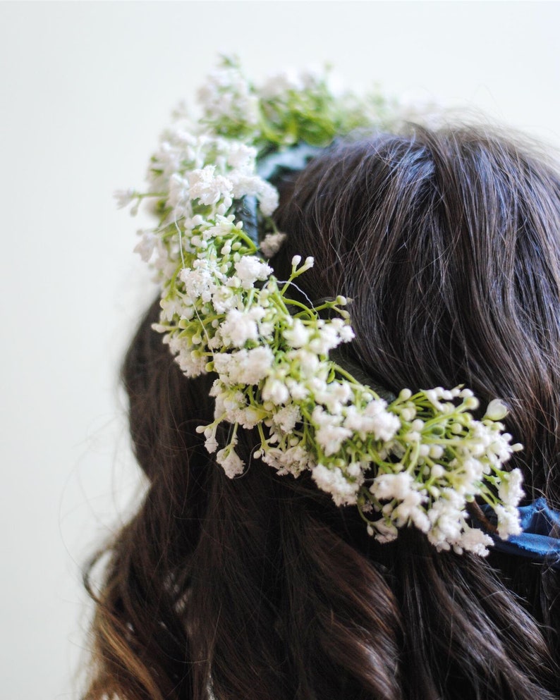 Artificial Flower Crown Fake Babys Breath Flower Crown Faux Flowers Babys Breath Flower Crown Silk Wedding Flower Crown Fake Flowers