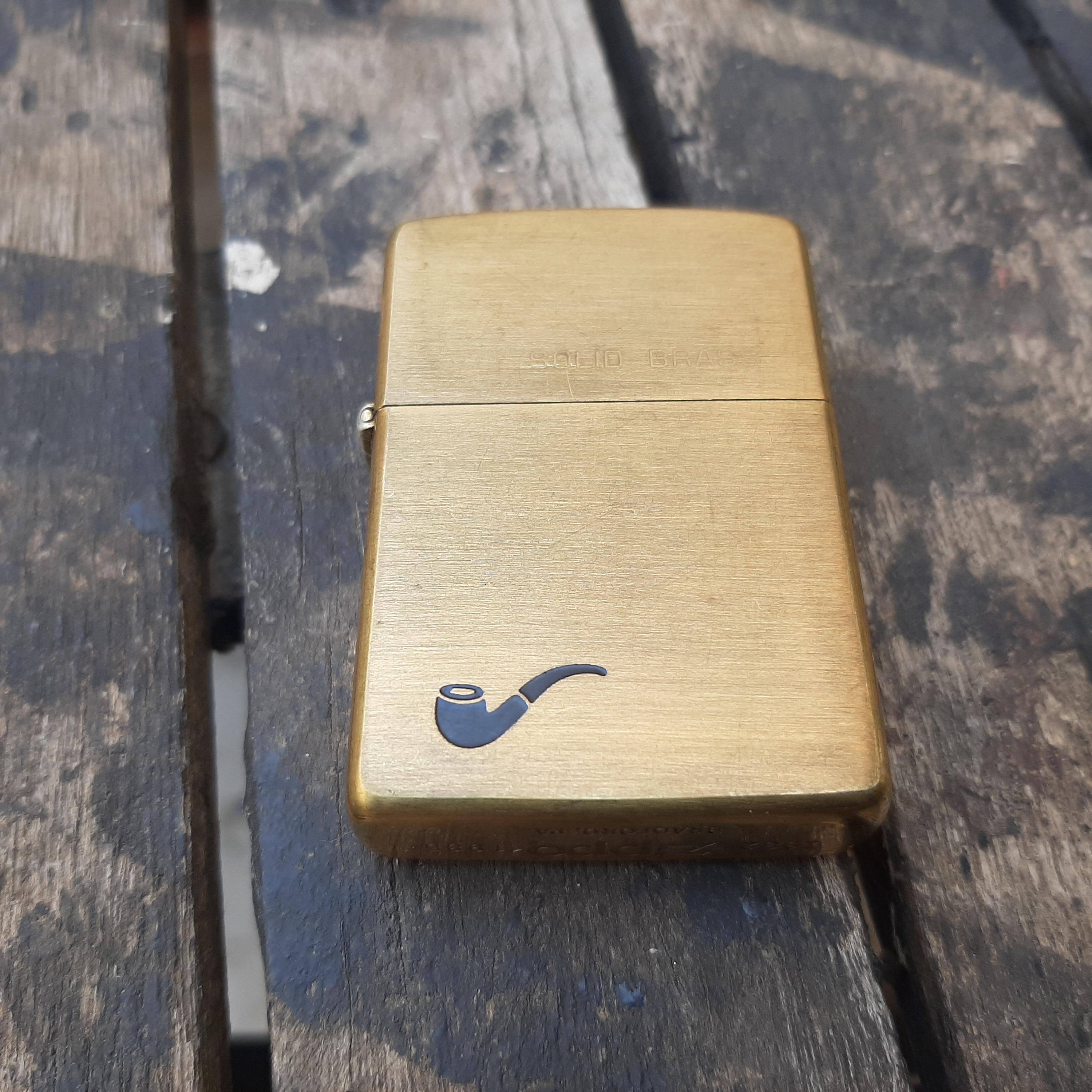 Vintage Solid Brass Pipe Lighter With Pipe Logo. Zippo
