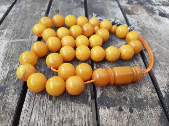 Perle Ancienne En Bakélite Couleur Ambre - Grosse Perle Vintage - Occasion