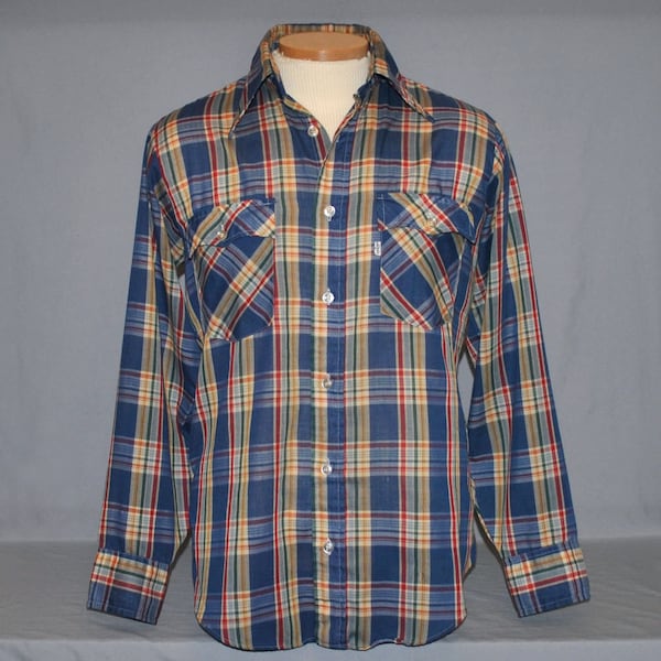 Vintage Levi's Shirt Size Medium Plaid Long Sleeve Button Down w/ Pockets White Tab