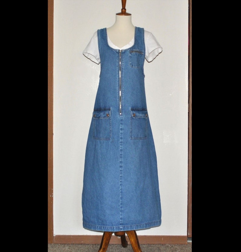 Vintage 90s Denim Jumper Dress Size 
