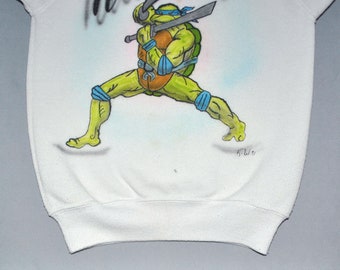 Vintage 90s Kids Ninja Turtles Sweatshirt Size Small 6-8 Leonardo Nickatello Custom Airbrush Pullover TMNT 1991