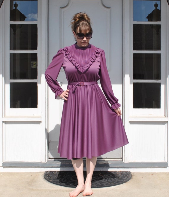 2 piece set vintage pleated dress purple blouse Vintage Purple Micro Pleat Skirt and Top micro pleat skirt 1980/'s skirt purple skirt