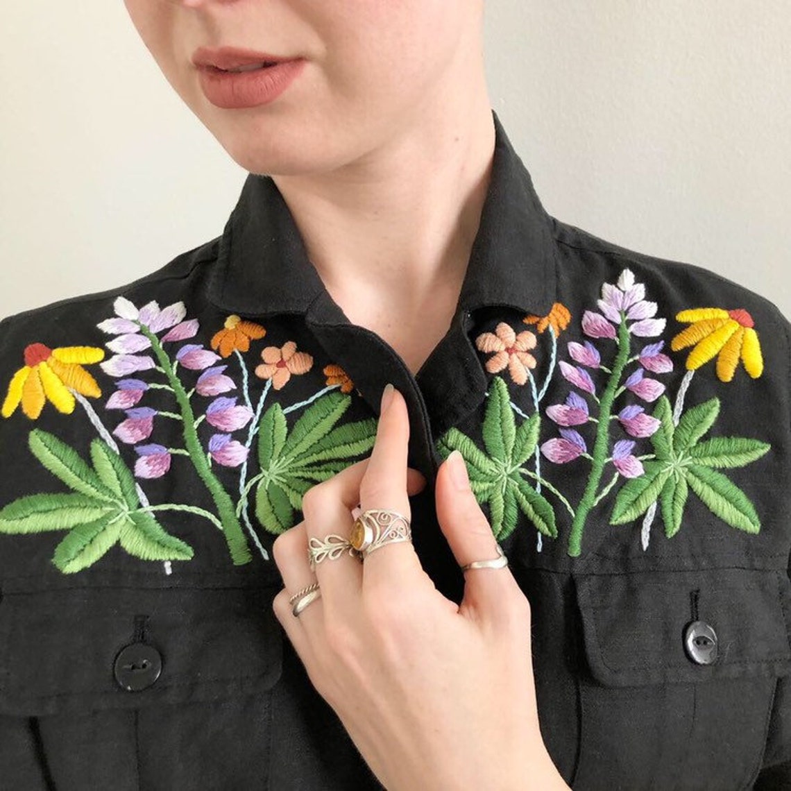 Floral Hand Embroidered Upcycled Blouse Etsy