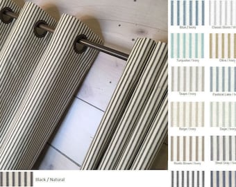 Farmhouse Grommet Curtains/Drapes/Valance Ticking Stripe - Non-Rust - Extra Long Extra Wide Pre Shrunk Washed avail. - Fast Shipping!