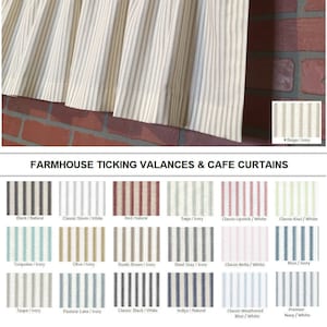 Farmhouse Ticking Stripe Kitchen Cafe Curtains/Window Valance -19 Colors -Flat Panel or Rod Pocket - Custom Curtains -Fast Shipping!