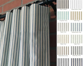 Farmhouse Ticking Stripe Custom Curtains/Drapes -Long Panel or Valance -19 Colors -Flat-Rod Pocket-Grommet - Fast Shipping!