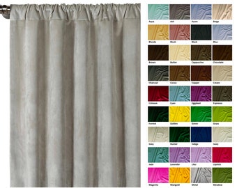 PAIR of Como Velvet Curtains/Drapes - unlined, fully lined, or blackout - white, ivory, red, black, gray, etc. - 68 colors - FAST Shipping