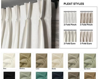 PAIR of fully lined 100% Linen Designer Pleated Curtains/Drapes-off white, cream,beige,tan,black- Euro/Parisian/French/Pinch Pleat- 2 panels