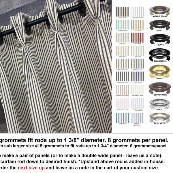 Farmhouse Ticking Stripe Grommet Pleat Cafe Curtains / Drapes / Valance / Pillow - Or pick a fabric from BestFabricStore.com - Fast Shipping