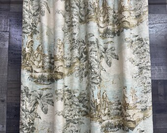 Curtains out of Covington Bosporus Flax 197 Toile - Pair of 2 panels - Extra wide , extra long avail. - 4000+ fabrics at BestFabricStore.com