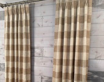PAIR of fully lined pinch pleat or euro pleat curtains/drapes out of P/Kaufmann Check Please designer fabric- 2 panels - FAST Shipping!