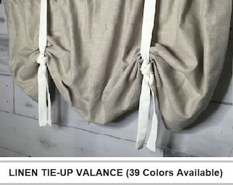 Chic Linen Tie Valance-Farmhouse Rod Pocket Curtain Valance with Ties -50" Wide x 22" Long -39 Colors -Made to Order -Fast Shipping!