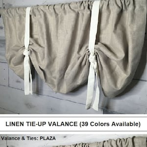 Chic Linen Tie Valance-Farmhouse Rod Pocket Curtain Valance with Ties -50&quot; Wide x 22&quot; Long -39 Colors -Made to Order -Fast Shipping!